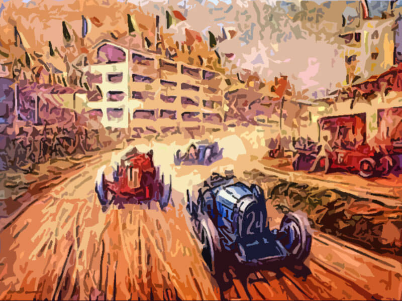 Duello Bugatti Alfa Romeo alle tribune - Frederick Gordon Crosby 1931