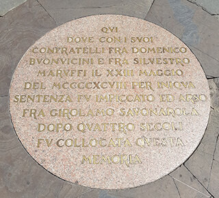 Targa Luogo impiccagione Savonarola Firenze